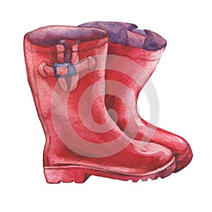 Pair of red rubber boots.