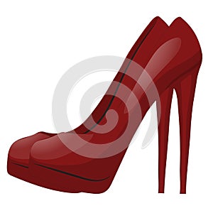 Pair of red shoes with high heels. Isolated on white background. Vector illustration