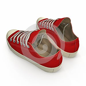 Pair of Red sport shoes on white. 3D illustration