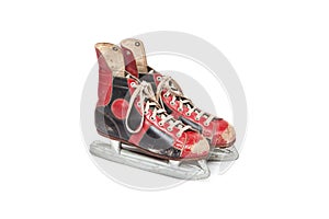 Pair of retro ice skates on white background