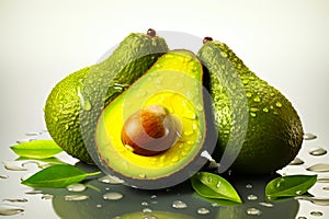 A pair of ripe avocados on a wooden table