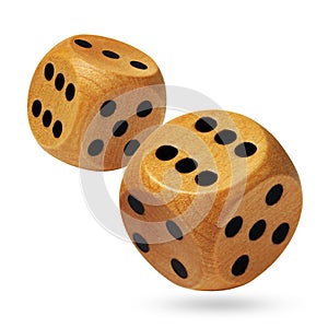 A pair of rolling dices on white