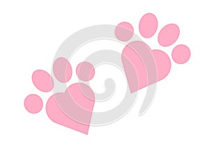 A pair of rose pink colored pets paws outline shape with centre heart white backdrop