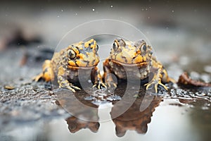 a pair of salamanders on wet soil