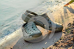 A pair of sandals by the river