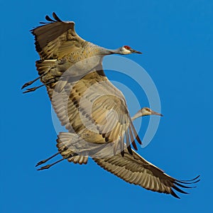 Pair of Sandhill Cranes sail overhead during winter migration