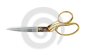 Pair of scissors isolated on white background, top view