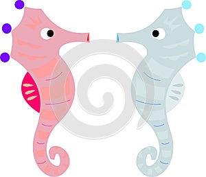 a pair of seahorses who are expressing their feelings of love and affection