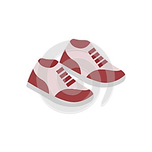 A pair of shoes in red and white, flat design vector illustration