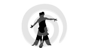 Pair silhouette professional dancing jive on white background, alpha channel