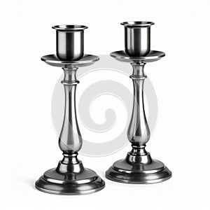 Pair of Silver Candlesticks on White Background Studio Shot