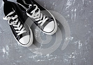 Pair of sneakers on greay background