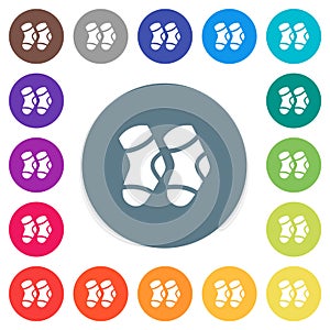 A pair of socks flat white icons on round color backgrounds