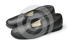 Pair of soft black leather slippers