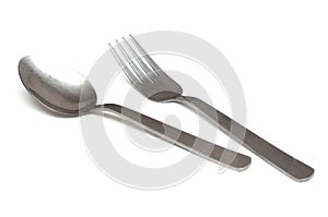 A pair of stainless steel spoon and fork