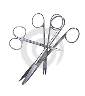 A pair of stainless steel surgical forcep isolated on white background with clipping path