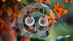 A pair of statement earrings handmade with a mixture of polymer clay and ceramic beads resulting in a modern and photo