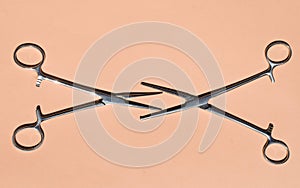 Pair of steel surgical scissors photo