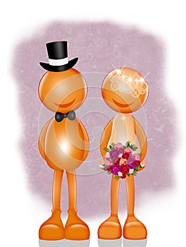 Pair of stylized men getting married