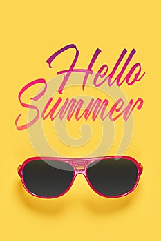 a pair of sunglasses with the word hello summer written