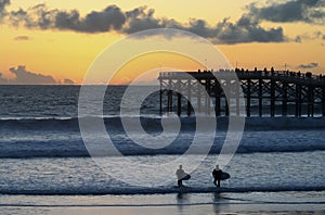 A Pair of Sunset Surfers at Crystal Pier, San Diego, CA