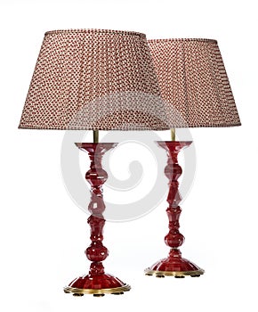 Pair table lamps old antiques red