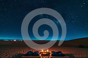 A pair of tents stands in a barren desert, providing shelter for adventurers amidst the harsh surroundings, A dreamy star-gazing