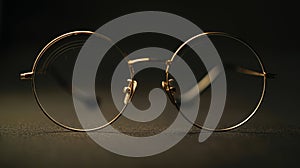 A pair of thin gold wireframed glasses exude an air of elegance and refinement photo