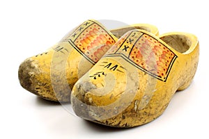 Pair of traditional Dutch yellow wooden shoes