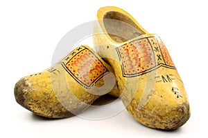 Pair of traditional Dutch yellow wooden shoes