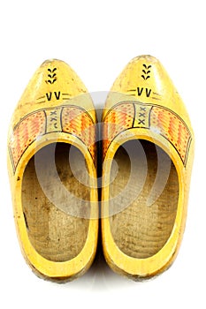 Pair of traditional Dutch yellow wooden shoes