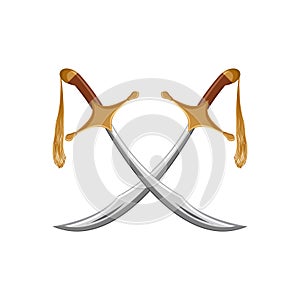 A pair of traditional turkish swords scimitar on white background.