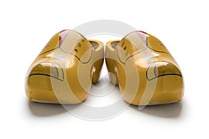 Pair of traditional yellow Dutch wooden shoes