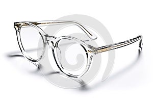 Pair of Transparent Acetate Eyeglasses Isolated on White Background, Generative AI