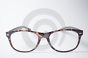 A pair of trendy brown eyeglasses