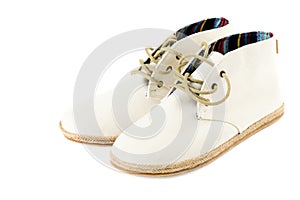 Pair of trendy canvas shoes isolated on white right view