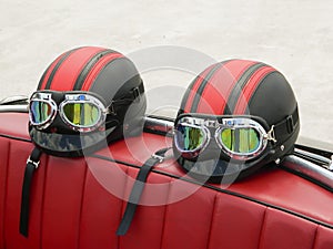 Pair of vintage pilot helmets