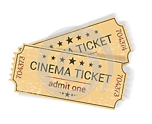 Pair of vintage yellowish old cinema tickets