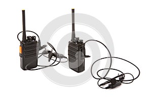 Pair of Walkie Talkie 2 way radios with headsets