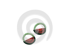 A pair of watermelon hair ties isolated on white background