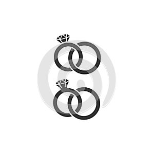 Pair of wedding rings icon. Diamond wedding rings black isolated icons.