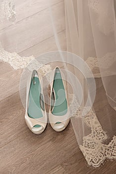 Pair of wedding shoes photo