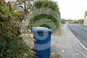 Pair of wheelie binPair of wheelie bins with garden and recycling waste.