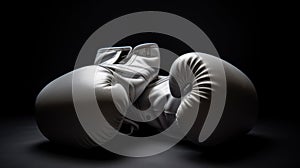 Pair of white boxing gloves on a black background. Generative AI