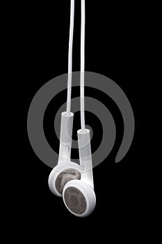 A pair of white earbud earphones