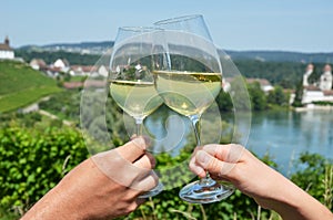 Pair of wineglasses. Rheinau, Switzerland photo