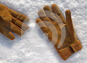 Pair of winter sheepskin gloves photo