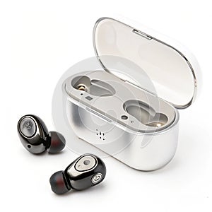 Wireless earbuds isolated on white background