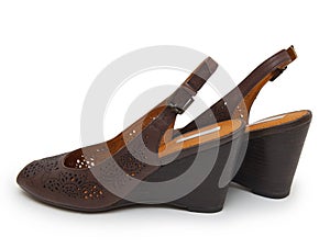 Pair of women's high-heel shoes against white background