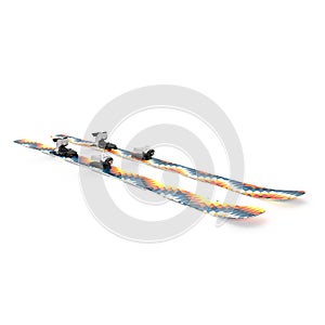 Pair of wooden alpine skis isolated on white. 3D illustration